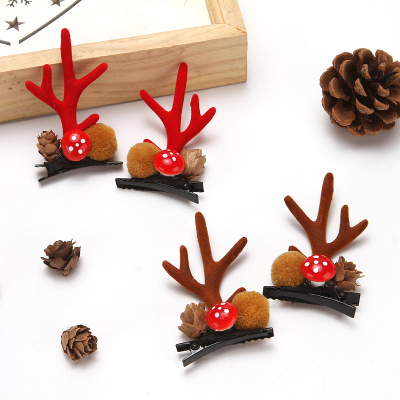 Christmas Hairpins Hairbands Japanese and Korean Mink Hair Photo Taking Flocking Coral Clip Cartoon Hairpin