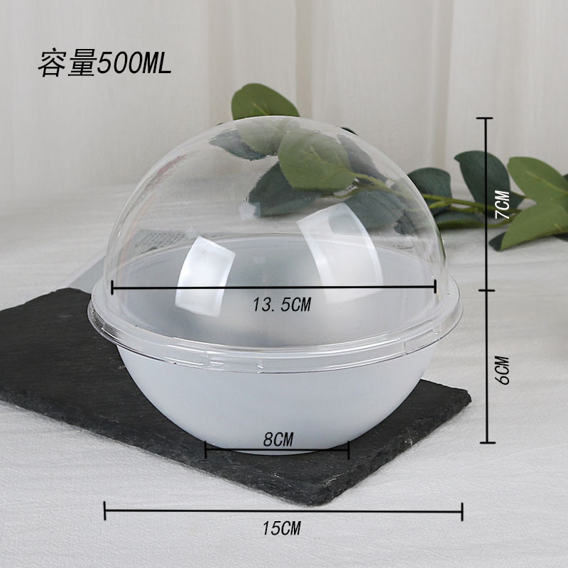 Pp High Temperature Resistant Poqi Rice Bowl Coconut Packaging Ball Bowl Mousse Transparent Hollow round Packing Box West Point to-Go Box