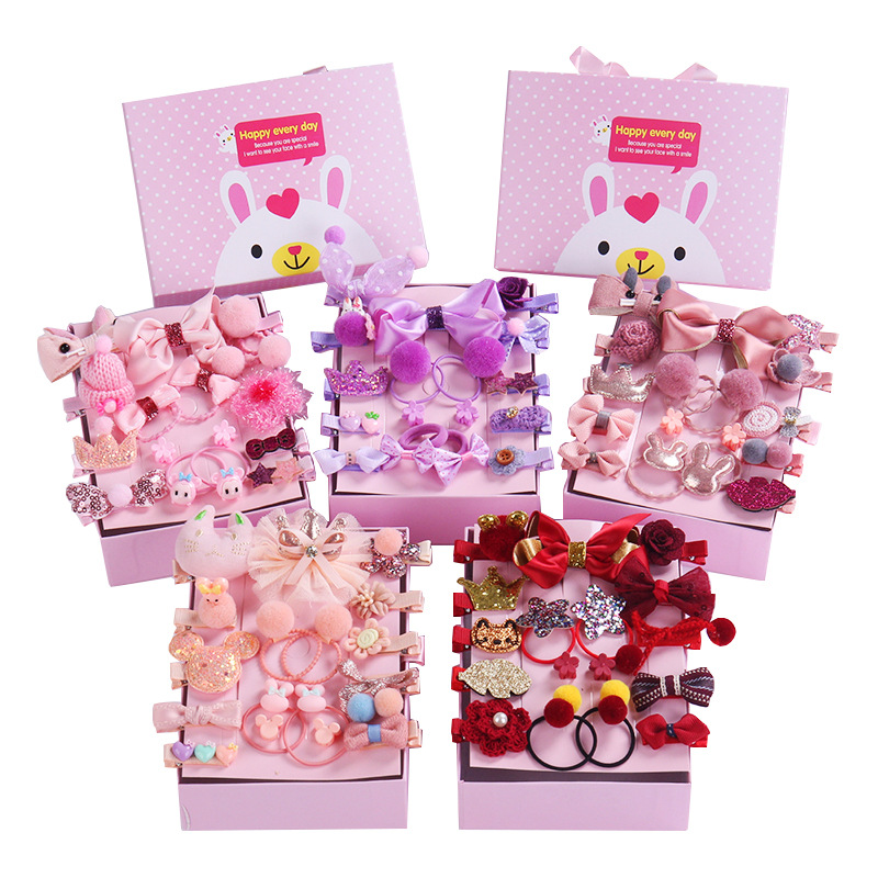  Children&#039;s Hair Clip Baby Hair Accessories Korean Hair Clip Princess Hairpin Crown Rope 18-Piece Set Gift Box