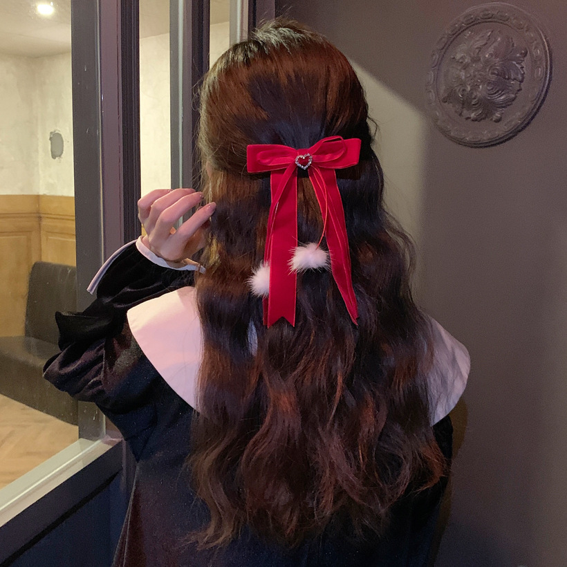 New Year Headdress Red Bow Hair Ball Hair Clip Headband New Year Hair Accessories Festive Headband Hair Pressing Hairpin Holiday Decoration