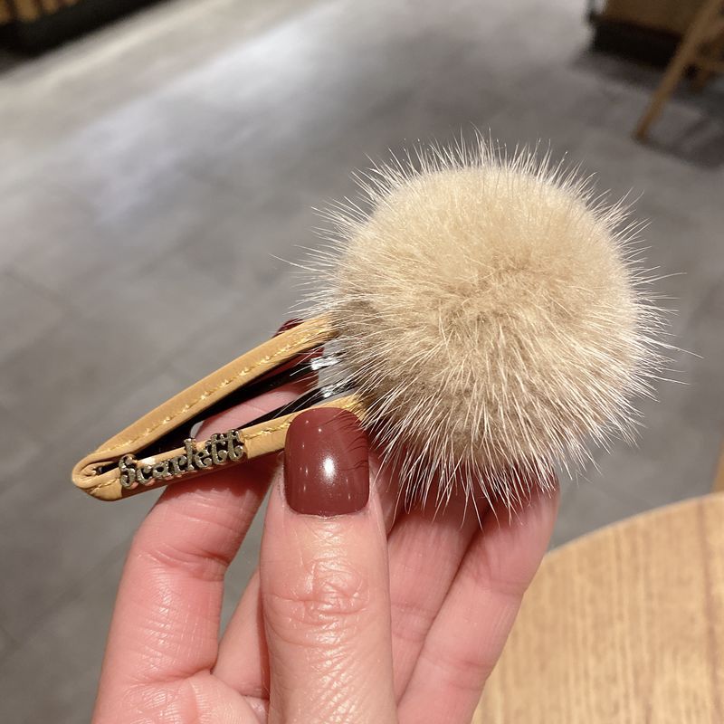 Winter Mink Barrettes Calfskin Rhinestone BB Clip Bangs Broken Hair Side Gap Former Red Korean Style New Ball Hairpin