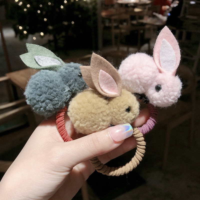 Korean Cute Fur Ball Rabbit Scrunchies Children&#039;s Hair String Cartoon Plush Tie Rope Female Hair Elastic Hairpin Head Jewelry