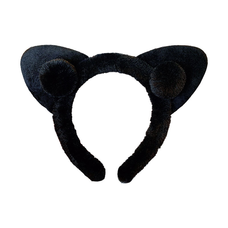 Japanese and Korean Cartoon Cute Little Wild Cat Headband Furry Triangle Cat Ears Fur Ball Face Washing Hair Fixer Headband Hairpin Tide