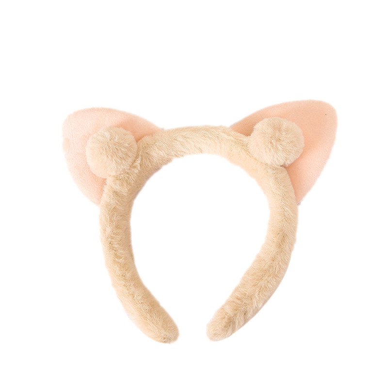 Japanese and Korean Cartoon Cute Little Wild Cat Headband Furry Triangle Cat Ears Fur Ball Face Washing Hair Fixer Headband Hairpin Tide