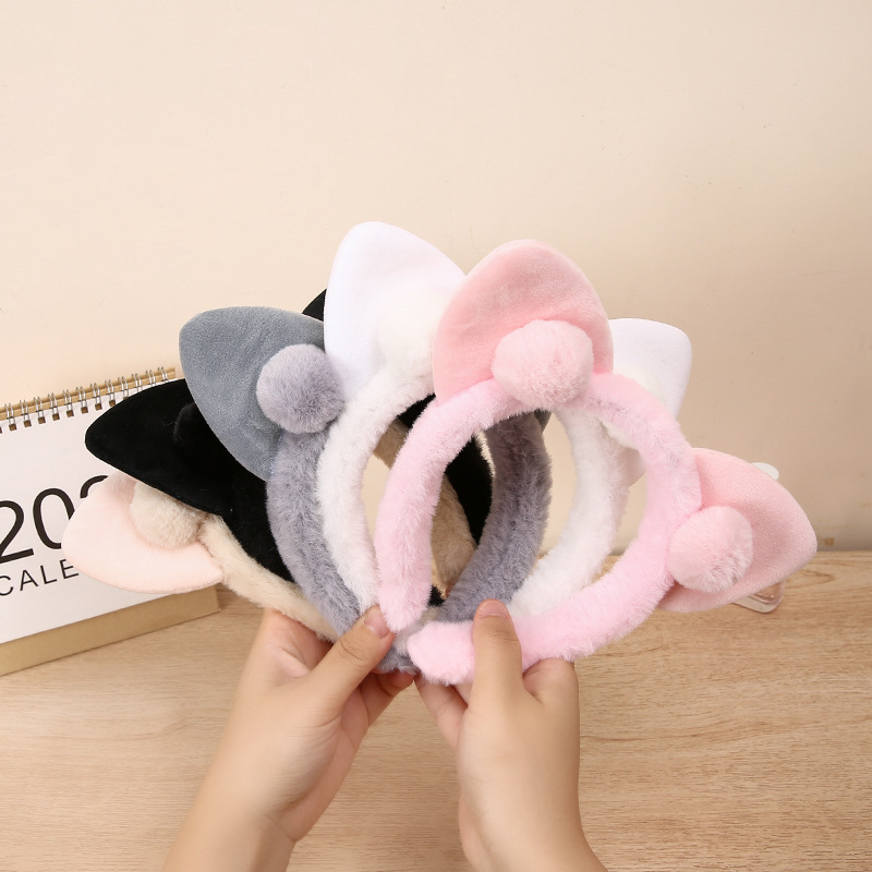Japanese and Korean Cartoon Cute Little Wild Cat Headband Furry Triangle Cat Ears Fur Ball Face Washing Hair Fixer Headband Hairpin Tide