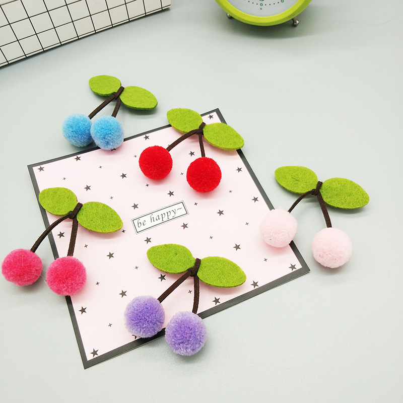 Cherry Pair Hair Ball Hair Clip Headdress Plush Ball Accessories Clothing Accessories Materials Fur Ball Ball Hairpin