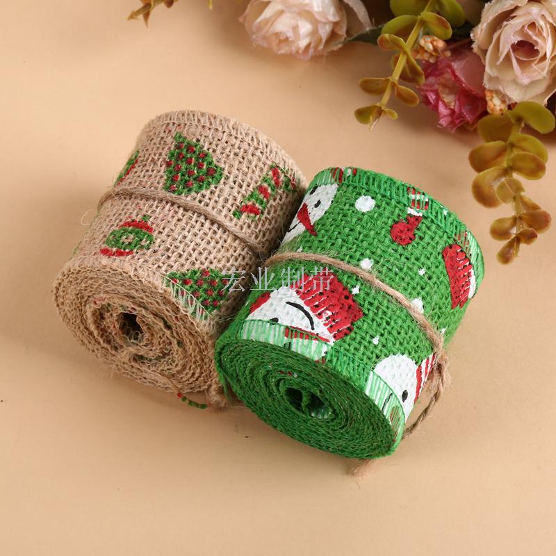 Factory direct wedding Christmas holiday lace yellow linen color printing Ribbon