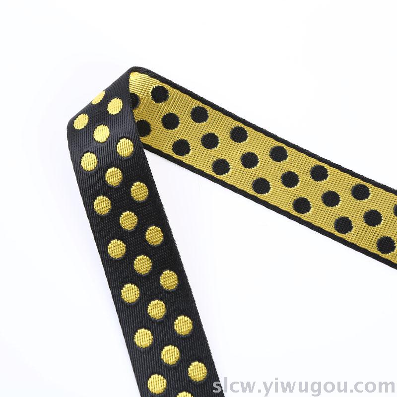 Factory direct sale of the multicolor printing polka dot multicolor printing ribbon with double hook strap.