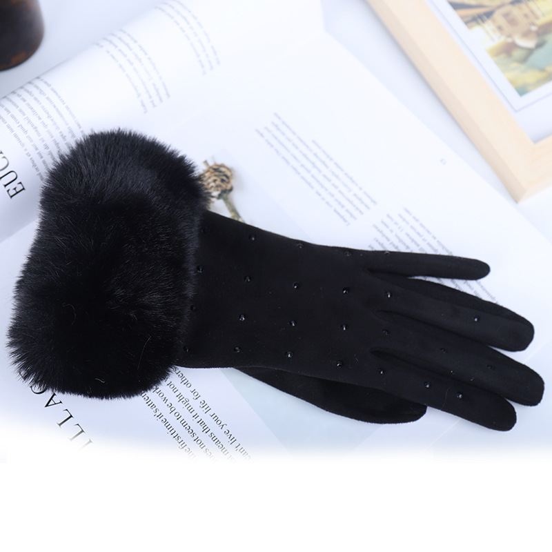Women&#039;s Winter Gloves Winter Gloves Touch Screen Korean Style Wool Rabbit Fur Full Finger Warm Gloves