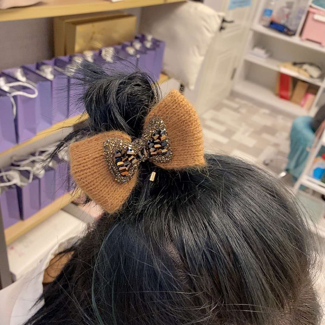 Knitted Bowknot Diamond Bow Tie New Autumn and Winter Rubber Hand with Flower Style Hair Rope