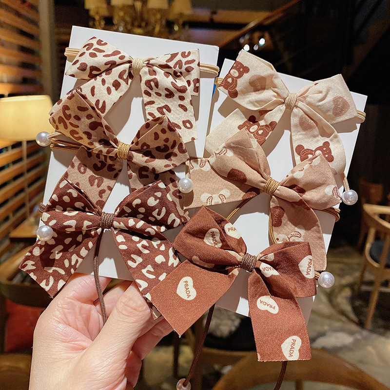 Bowknot Tie  Style Milk Tea Color Bowknot Hair Ring Ins Korean Style New Hair Rope Girl Hair Band Head Rope Headdress