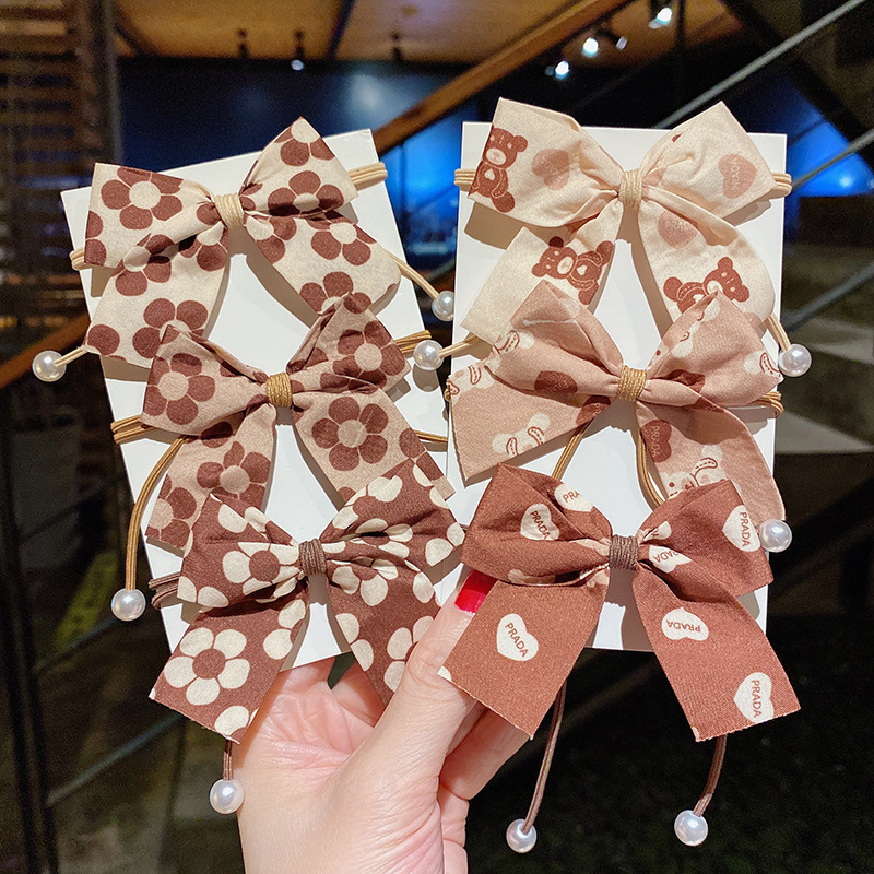 Bowknot Tie  Style Milk Tea Color Bowknot Hair Ring Ins Korean Style New Hair Rope Girl Hair Band Head Rope Headdress