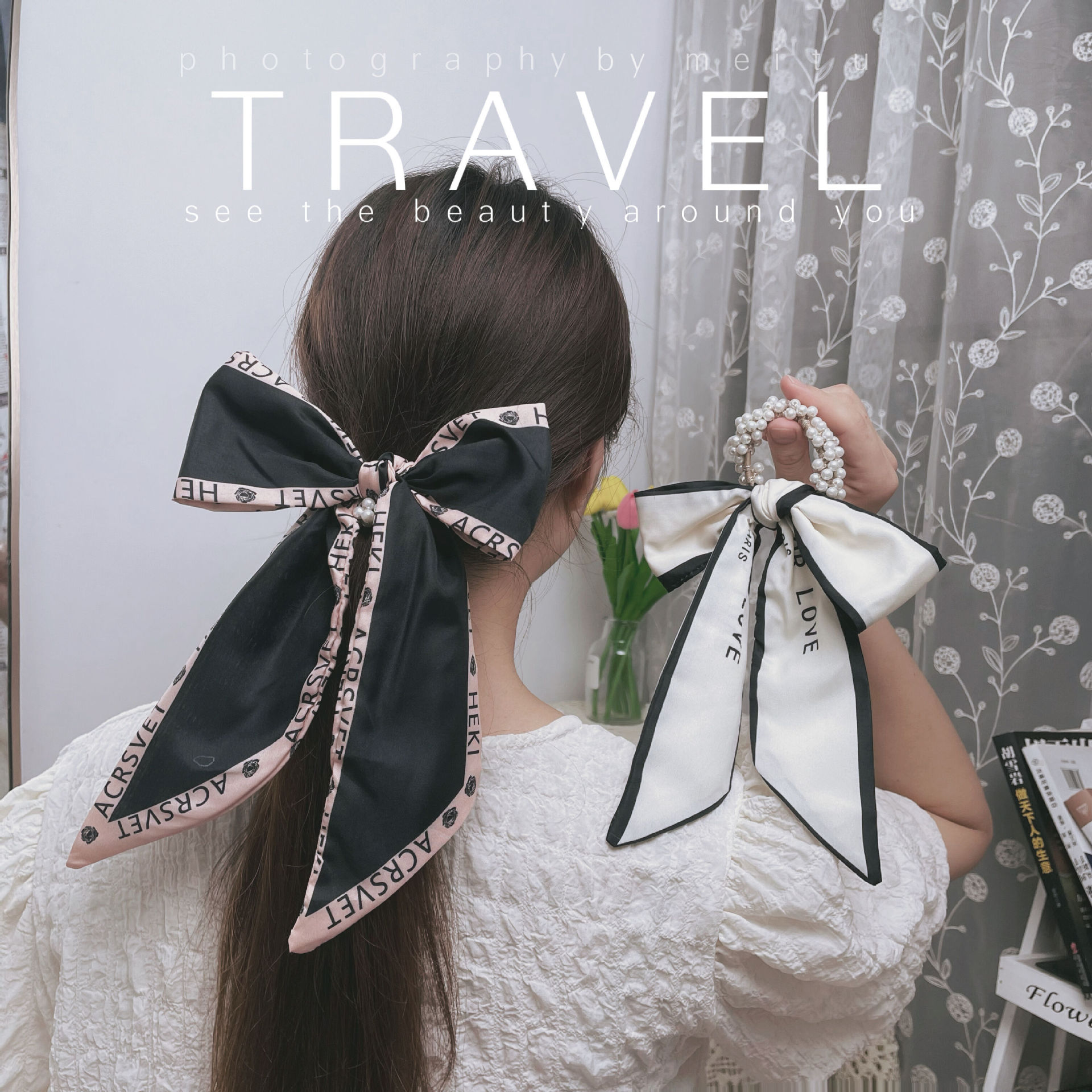 Pearl Hairtie Rubber Band Hair Band Korean Style Large Intestine Ring Hair Rope Lace Strap Bow Hair Bowknot Tie