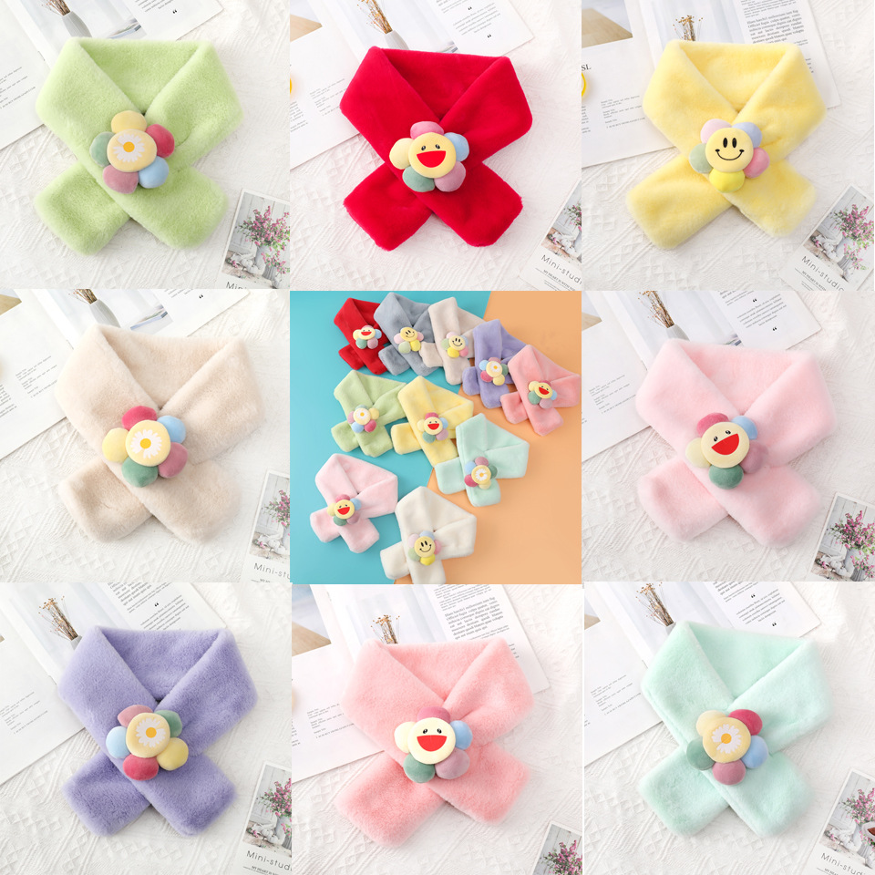 Children&#039;s Scarf Autumn and Winter New Korean-Style Cute Super Cute Plush Cartoon Sun Flower Cross Men and Women Keep Baby Warm Bandana