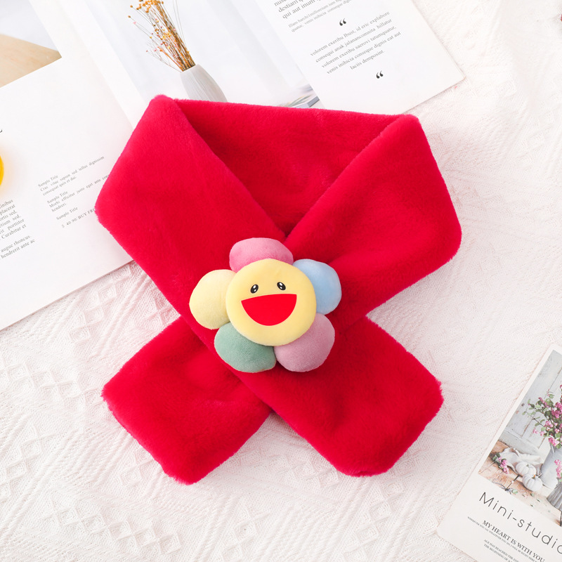 Children&#039;s Scarf Autumn and Winter New Korean-Style Cute Super Cute Plush Cartoon Sun Flower Cross Men and Women Keep Baby Warm Bandana