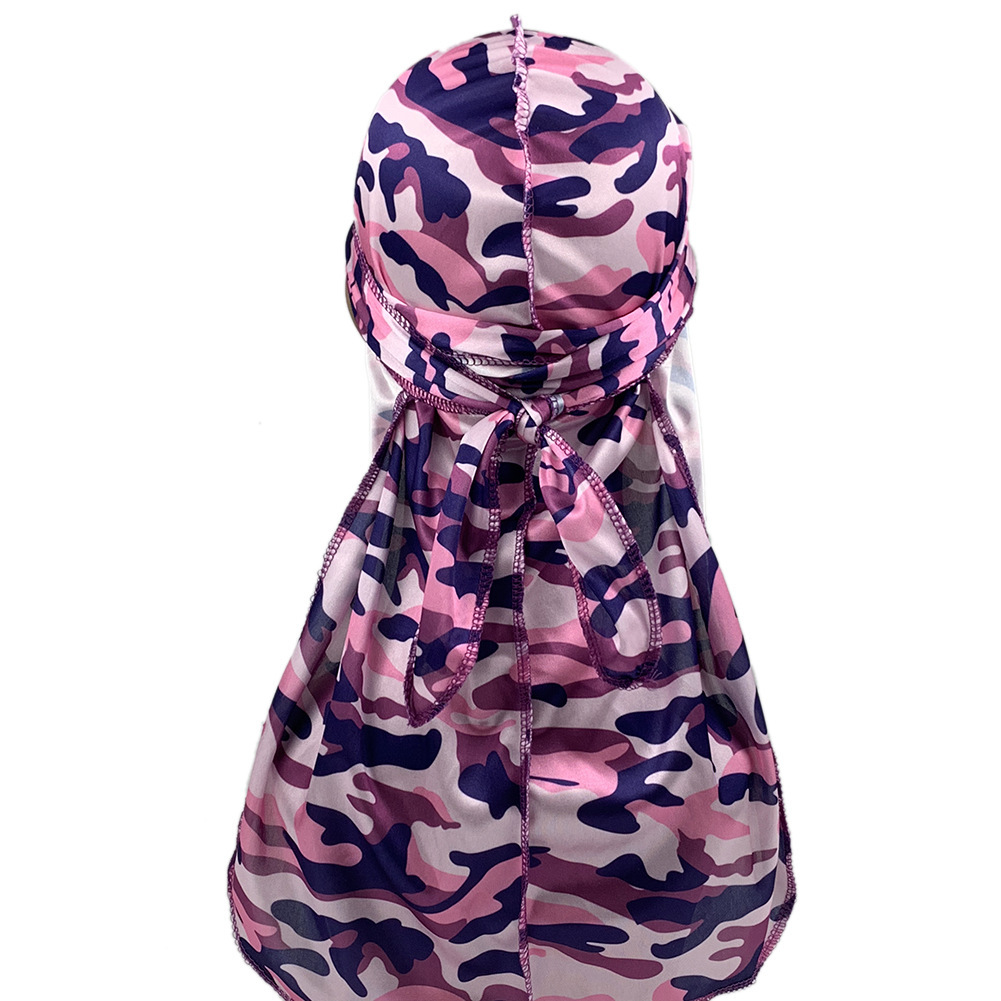  Hot Sale Camouflage Long Tail Pirate Hat European and American Popular Lace-up Toque Scarf Hat Durag Customizable