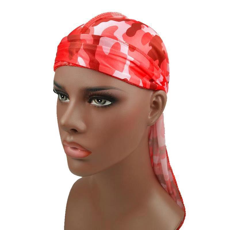  Hot Sale Camouflage Long Tail Pirate Hat European and American Popular Lace-up Toque Scarf Hat Durag Customizable