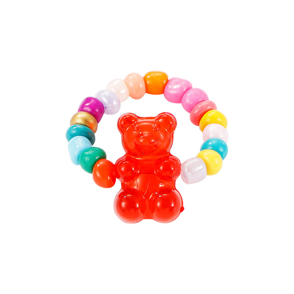 Japan and South Korea Cute Fresh Candy-Colored Bear Stringed Pearls Ring Handmade Elastic String Girl Heart Bead Ring