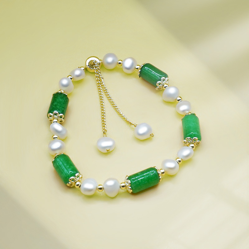 Dry Green Jade Bracelet Fresh Simple Jade Tube Candy Bracelet Candy Bead