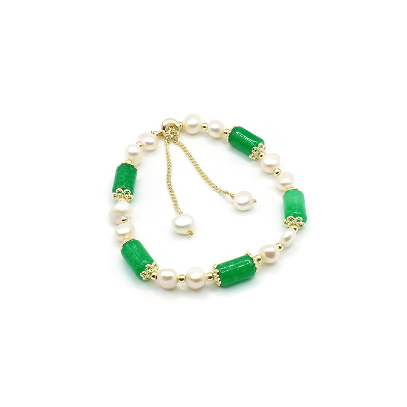 Dry Green Jade Bracelet Fresh Simple Jade Tube Candy Bracelet Candy Bead