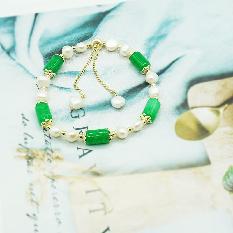 Dry Green Jade Bracelet Fresh Simple Jade Tube Candy Bracelet Candy Bead