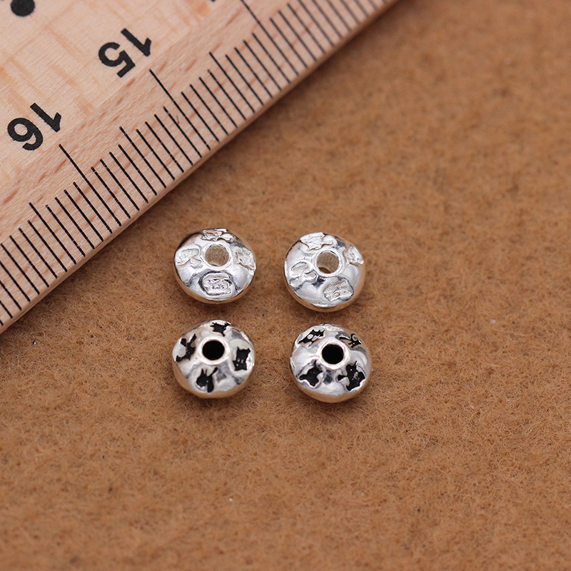 S925 Yintai silver Buddha bead accessories flying saucer beads flat beads diy jewelry accessories