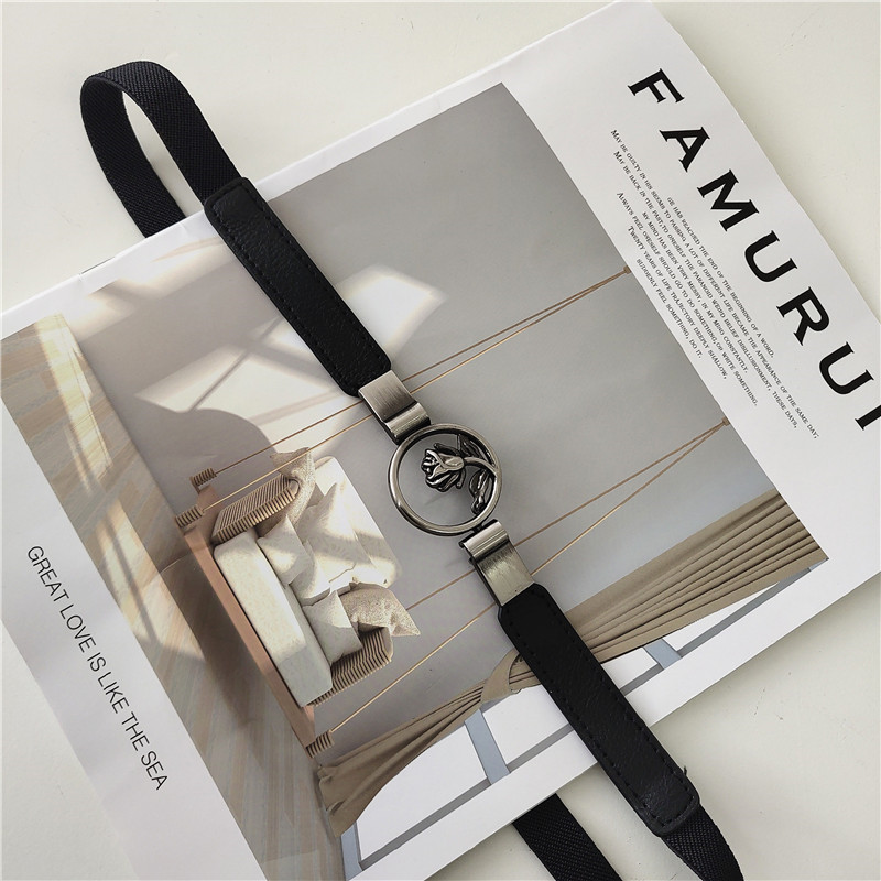 Belt Iron Rose Thin Belt Female Ornament Waist Seal with Skirt Retro Elastic Elastic Narrow Belt All-Match Waist Black