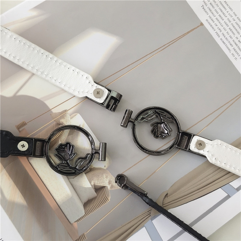 Belt Iron Rose Thin Belt Female Ornament Waist Seal with Skirt Retro Elastic Elastic Narrow Belt All-Match Waist Black