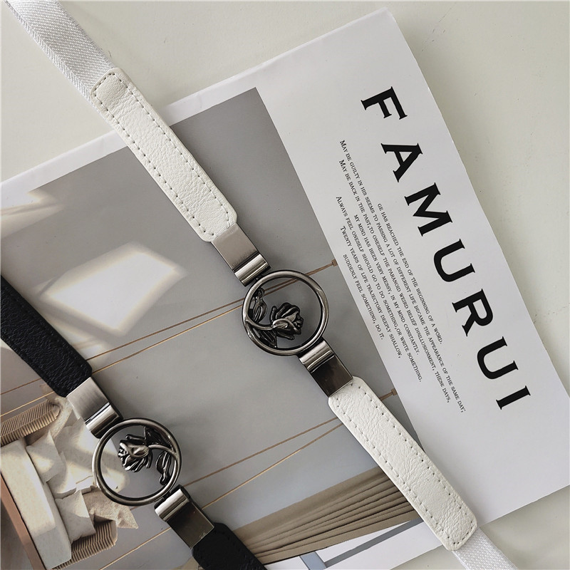 Belt Iron Rose Thin Belt Female Ornament Waist Seal with Skirt Retro Elastic Elastic Narrow Belt All-Match Waist Black