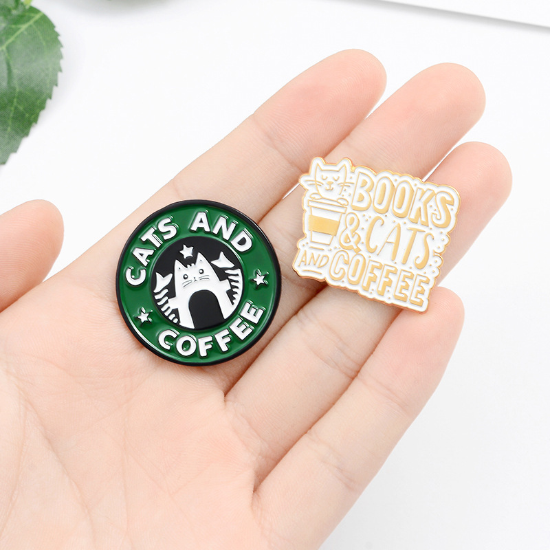 Hot Sale at AliExpress Creative Kitten Coffee Brooch Cute Cartoon Pug Puppies Cat Cafe Brooch