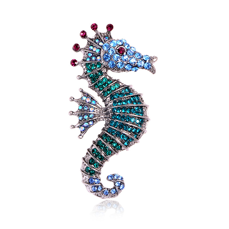 Trendy Seahorse Rhinestone Oil Brooch Creative Personality Animal Breastpin Factory Direct Sales Wholesale Brooch