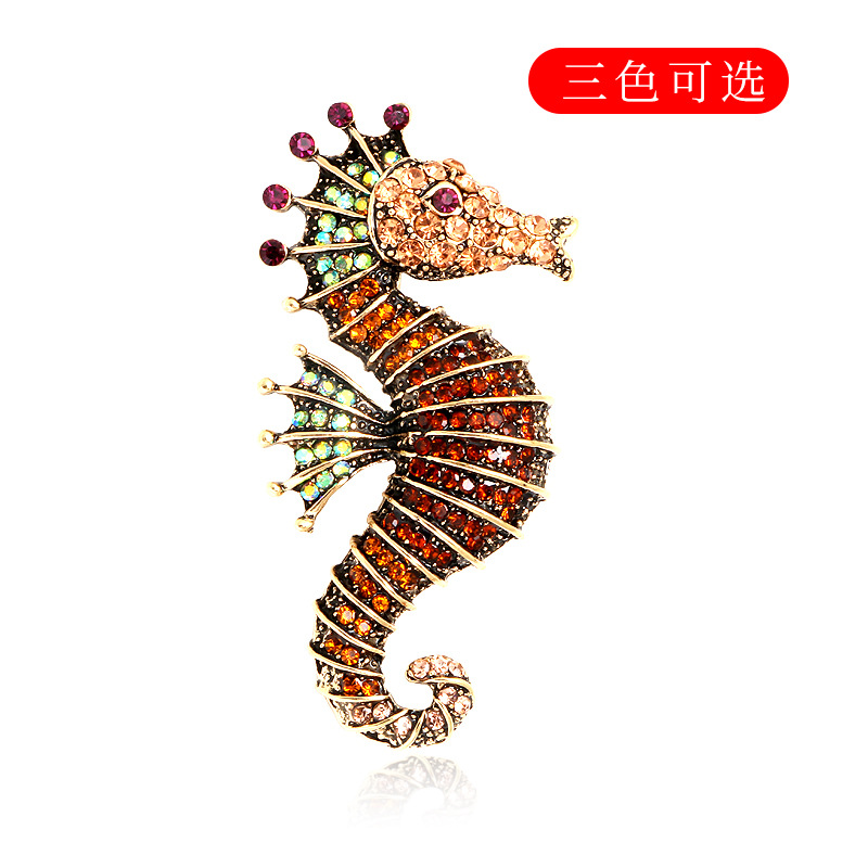 Trendy Seahorse Rhinestone Oil Brooch Creative Personality Animal Breastpin Factory Direct Sales Wholesale Brooch