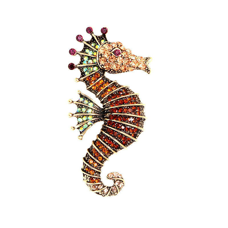 Trendy Seahorse Rhinestone Oil Brooch Creative Personality Animal Breastpin Factory Direct Sales Wholesale Brooch