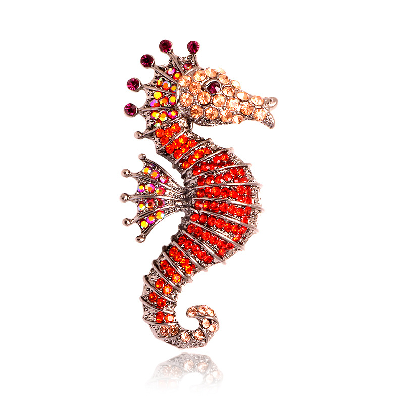 Trendy Seahorse Rhinestone Oil Brooch Creative Personality Animal Breastpin Factory Direct Sales Wholesale Brooch