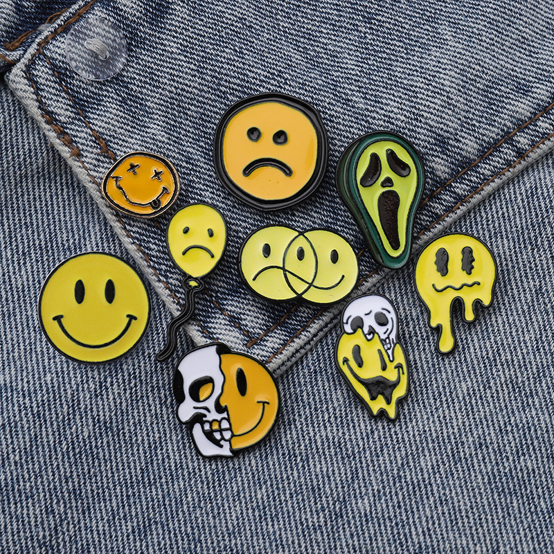 Smiley Face Facial Expression Avocado Balloon Crying Face Facial Expression Brooch Oil Alloy HighEnd Cartoon Brooch