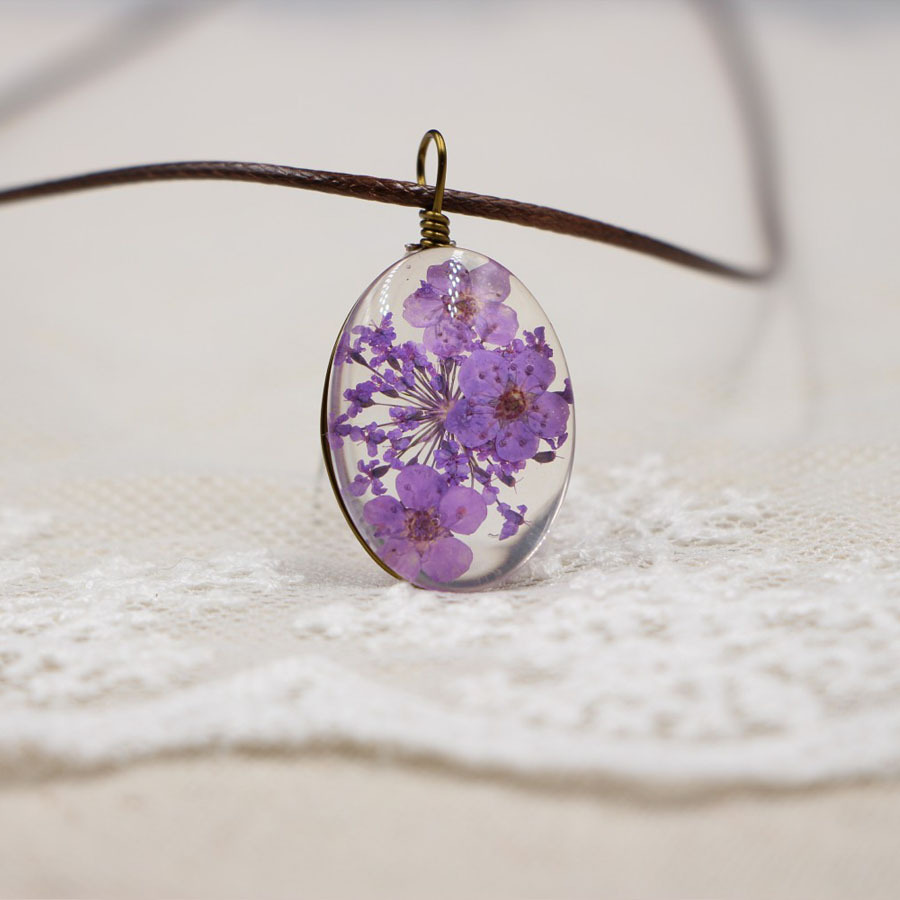 DIY Oval Time Stone Dried Flower Necklace Pendant Short Clavicle Chain Scenic Spot Preserved Fresh Flower Stall Dried Flower Ornament