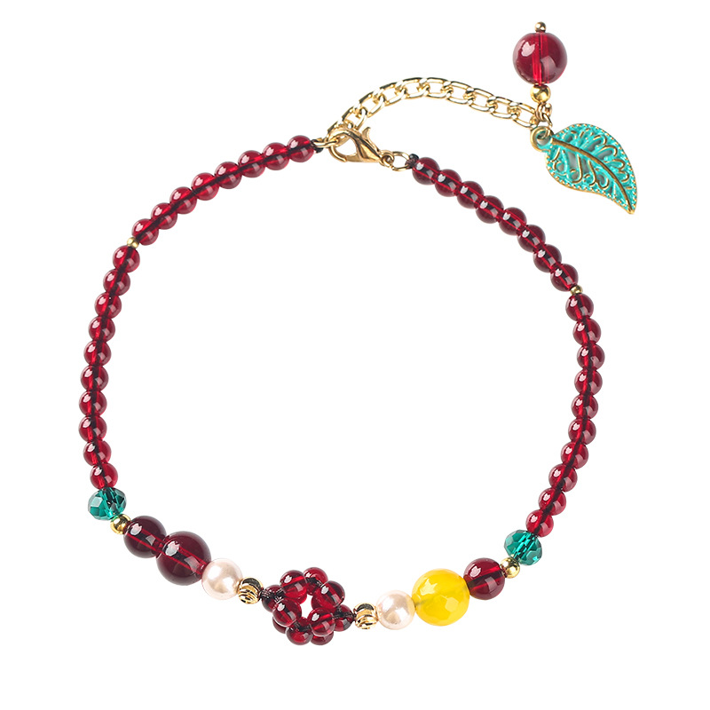 Ethnic Style Red Anklet Imitation Crystal Korean Simple Retro Mori Style Foot Accessories Personality Ankle Chain Bridal Accessories for Women