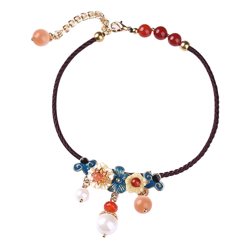 National Style Anklets All-Match Imitation Opal Sexy Foot Ornaments Retro Style Hand-Woven Summer Cool Anklet Women