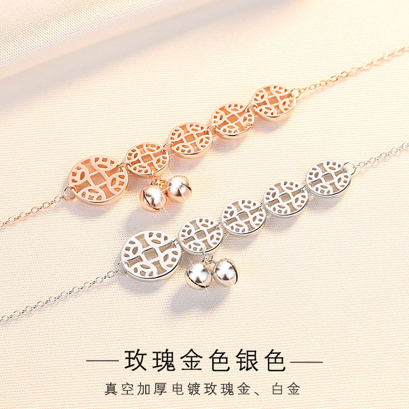 925 Sterling Silver Anklet Women&#039;s Ancient Style Sexy Anklet Rose Gold Plated Copper Coin Ankle Chain with Sound