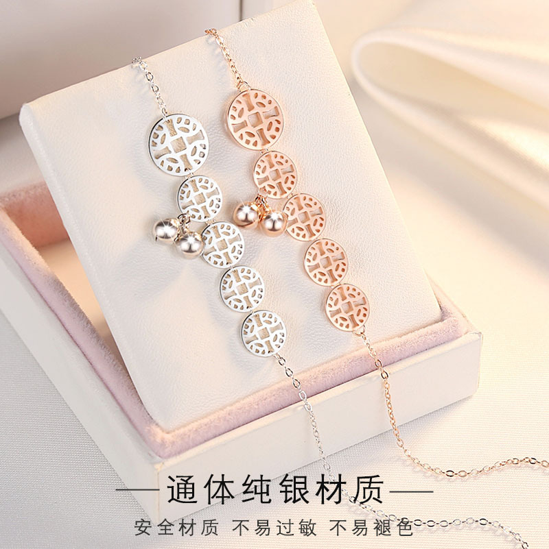 925 Sterling Silver Anklet Women&#039;s Ancient Style Sexy Anklet Rose Gold Plated Copper Coin Ankle Chain with Sound