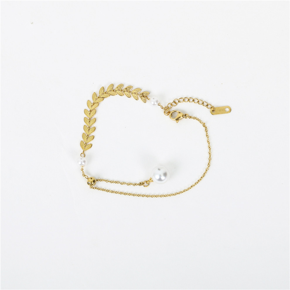 Pearl Wheat Leaves Personalized Bracelet Special-Interest Design Girlfriends Student Sisters Bracelet Cold Wind Titanium Steel Anklet