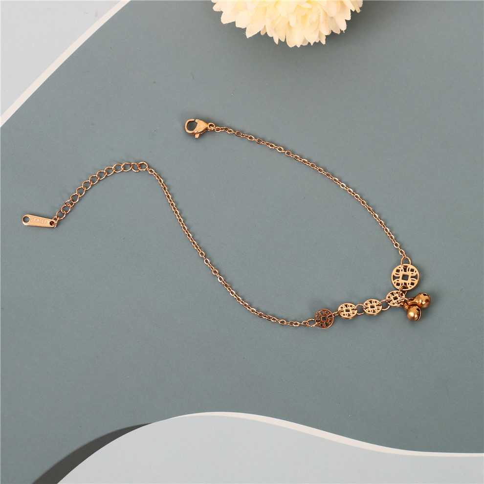 Creative Stainless Steel Small Hole Beads Series Mori Style Light Luxury Bracelet Simple Fashion Lucky Bell Titanium Steel Anklet