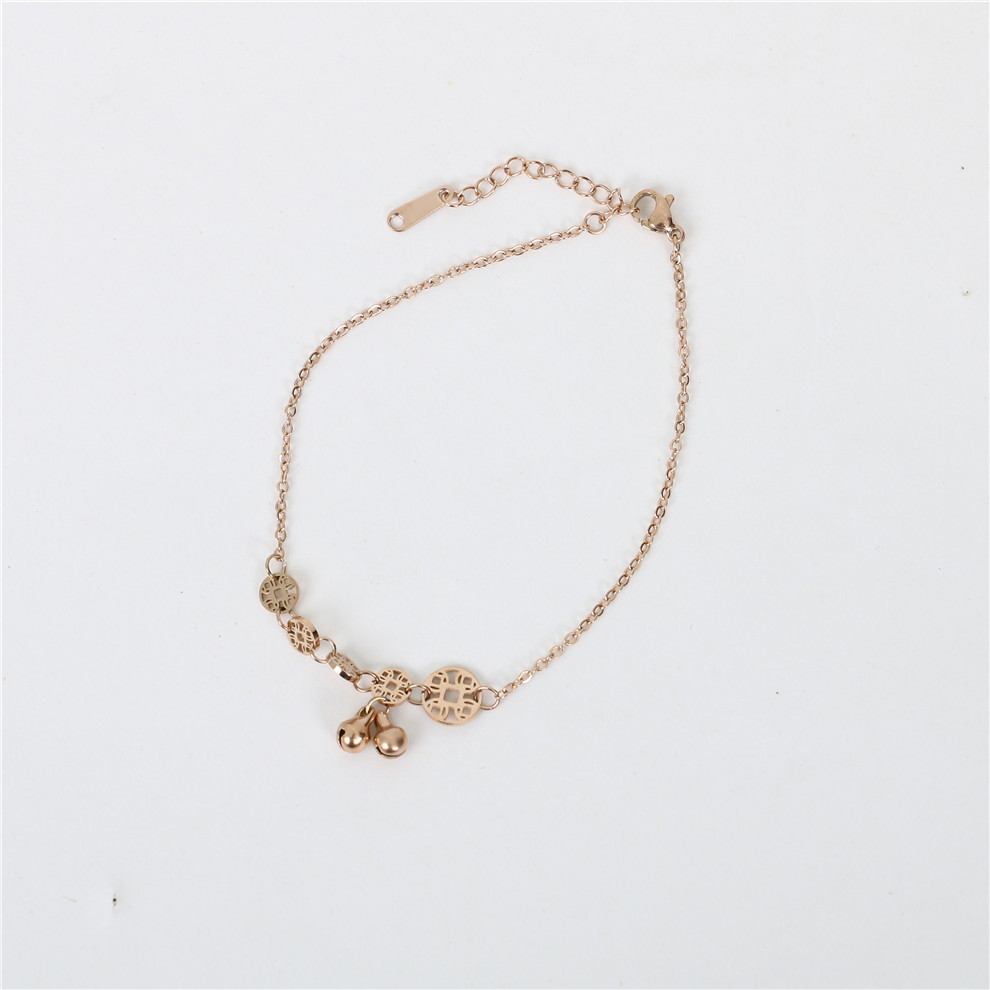 Creative Stainless Steel Small Hole Beads Series Mori Style Light Luxury Bracelet Simple Fashion Lucky Bell Titanium Steel Anklet