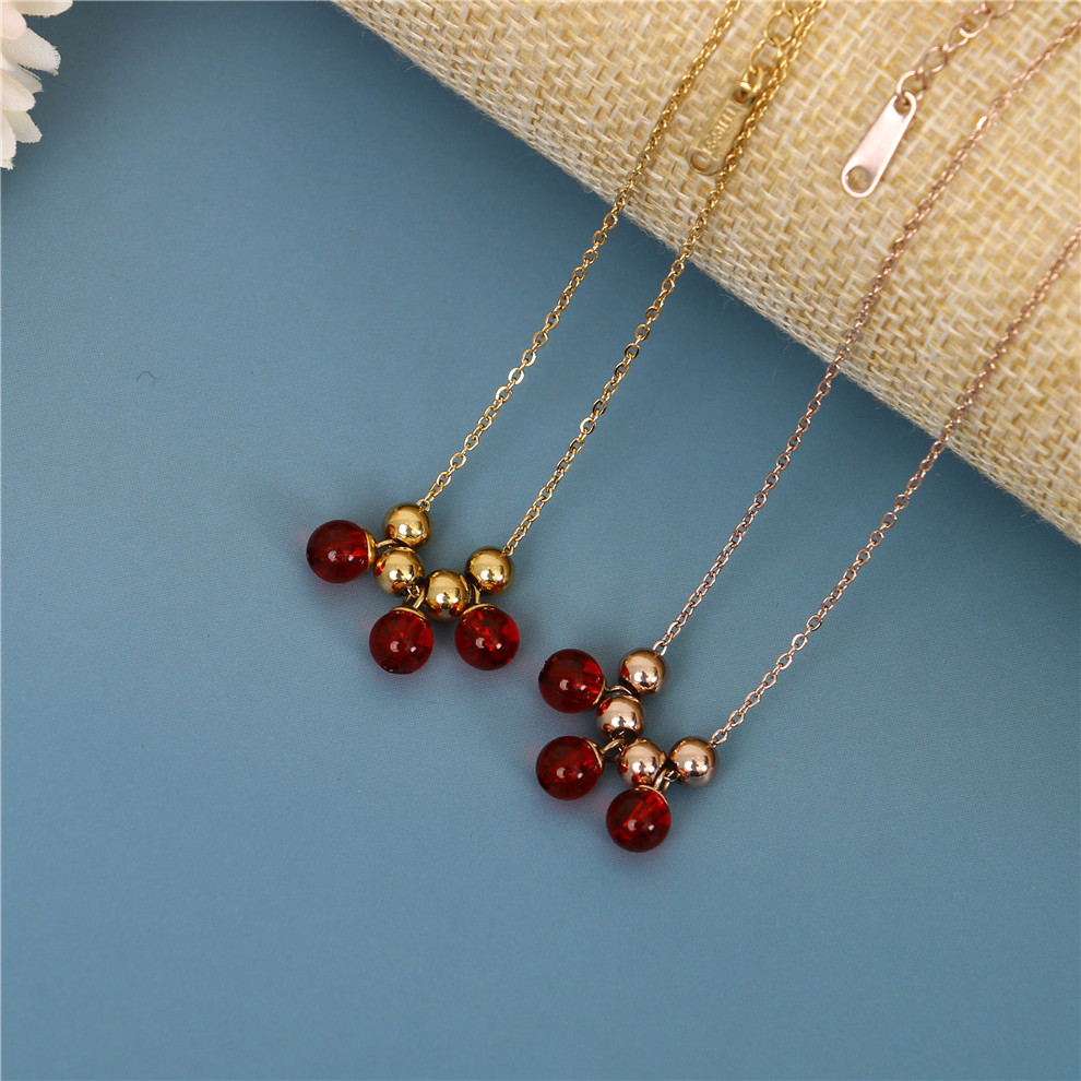 Rose Gold Lucky Anklet Women&#039;s Ancient Style Mori Style Simple Personality Red Bead Anklet Titanium Steel Ornament