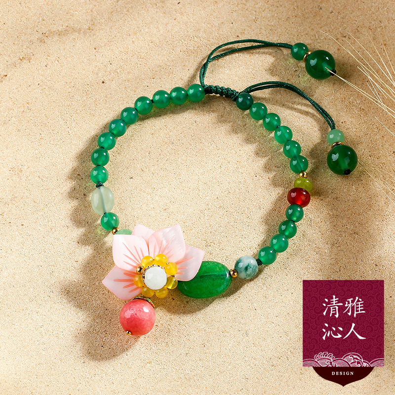 Green Agate Jade Anklet Female Handmade Ancient Style Foot Ornaments Sexy Minimalist Versatile Mori Ankle Chain Yunnan Jade Anklet