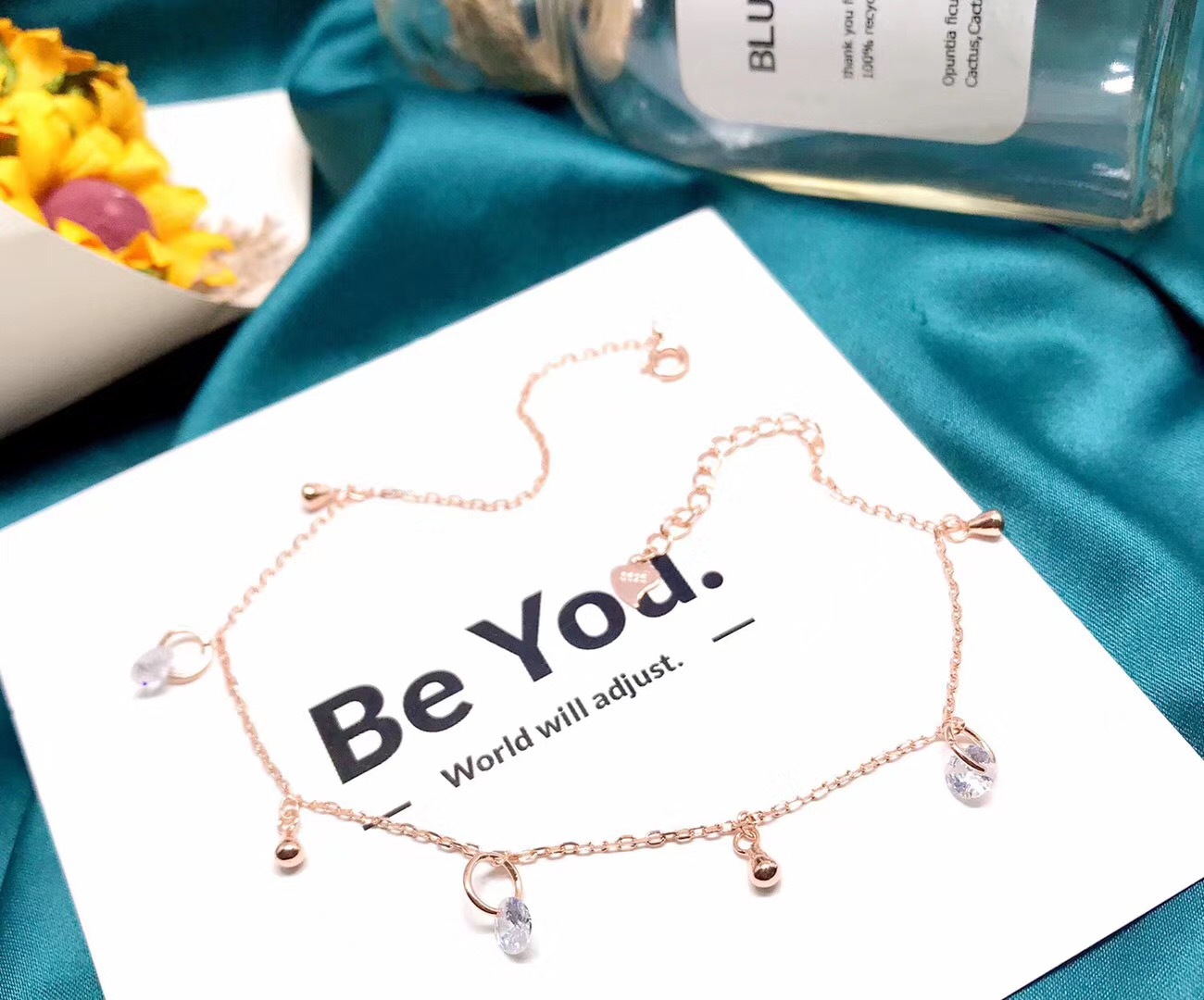 925 Sterling Silver Water Drop Beads Anklet Women&#039;s Sterling Silver round Zirconium Ancient Style Sexy Student Girlfriends Sisters Sound Mori