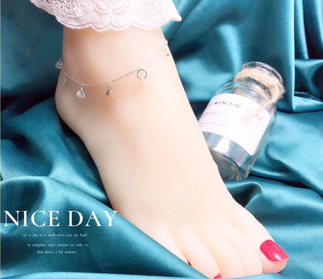 925 Sterling Silver Water Drop Beads Anklet Women&#039;s Sterling Silver round Zirconium Ancient Style Sexy Student Girlfriends Sisters Sound Mori