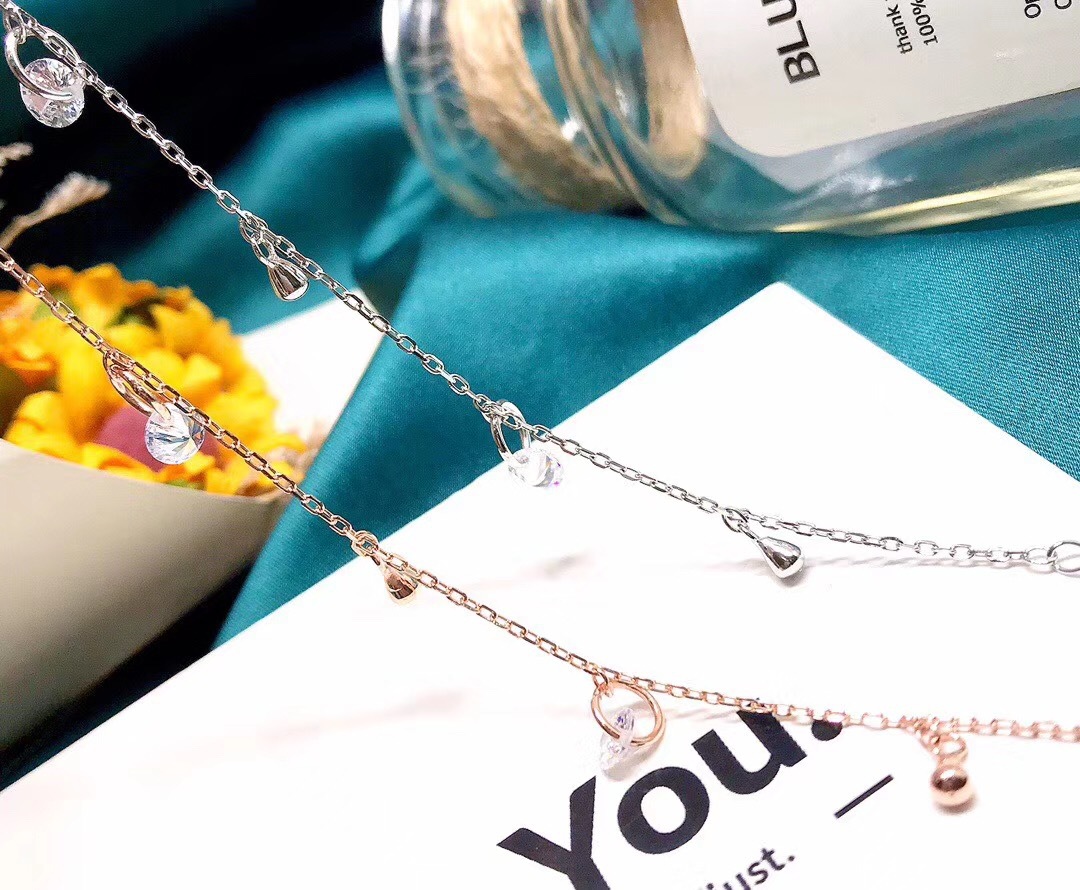 925 Sterling Silver Water Drop Beads Anklet Women&#039;s Sterling Silver round Zirconium Ancient Style Sexy Student Girlfriends Sisters Sound Mori