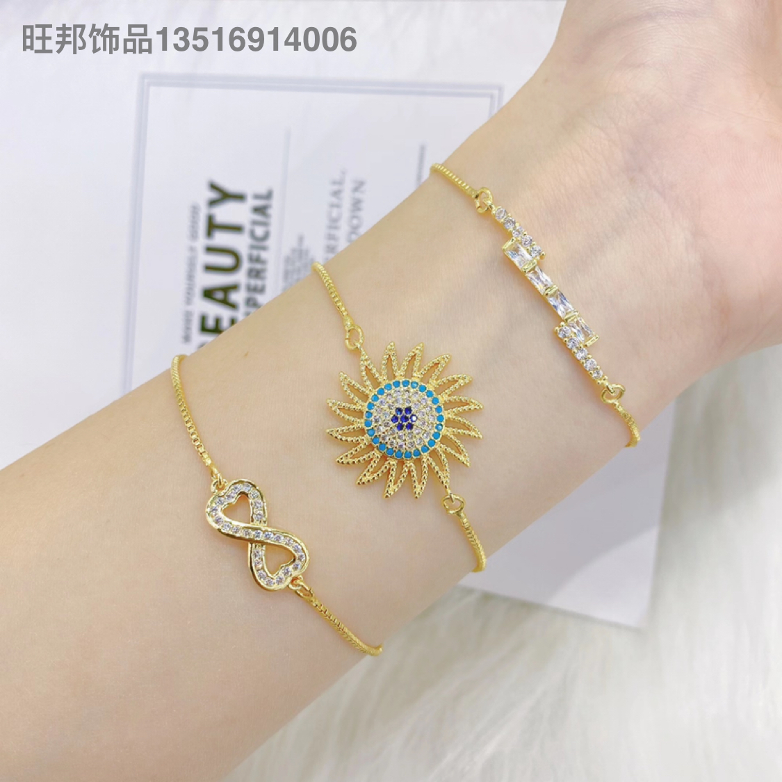 Amazon Popular European and American Color Zircon Bracelet Women&#039;s Full Diamond Adjustable Bracelet Wholesale HT