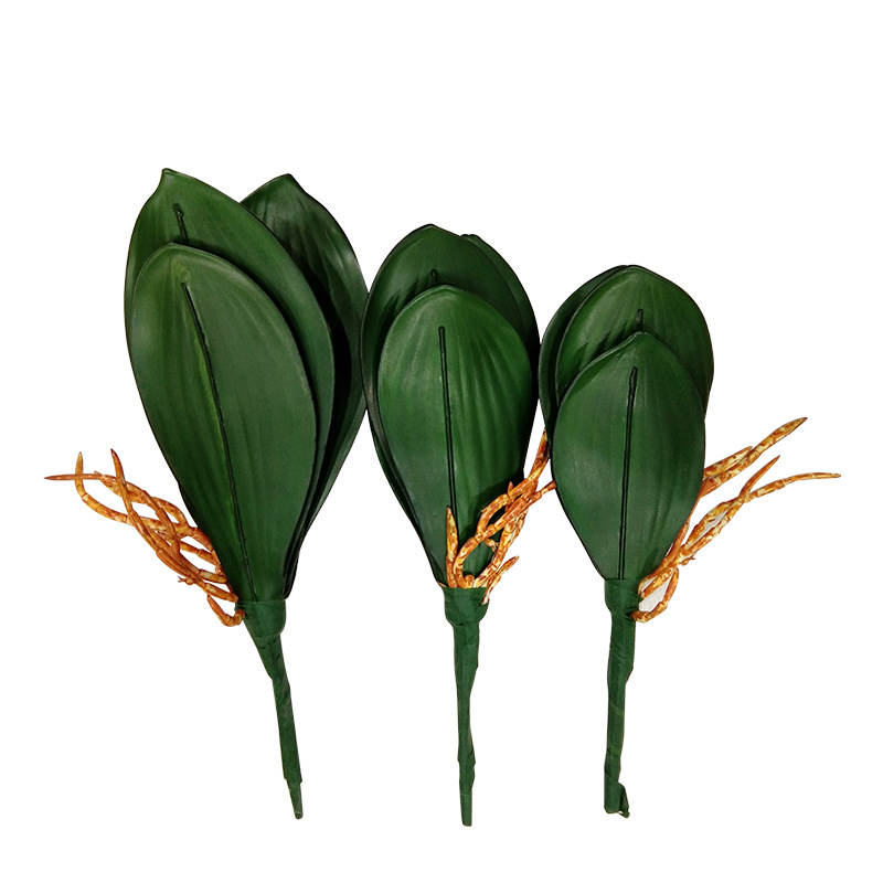 Artificial Flower Arrangement Phalaenopsis Leaf Hand-Feel Pu Green Leaf Silk Flower Arrangement Accessories Green Plant
